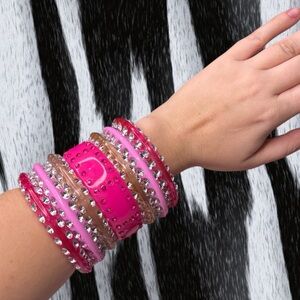 Deadstock Pink and Silver Rhinestone Bangle Set